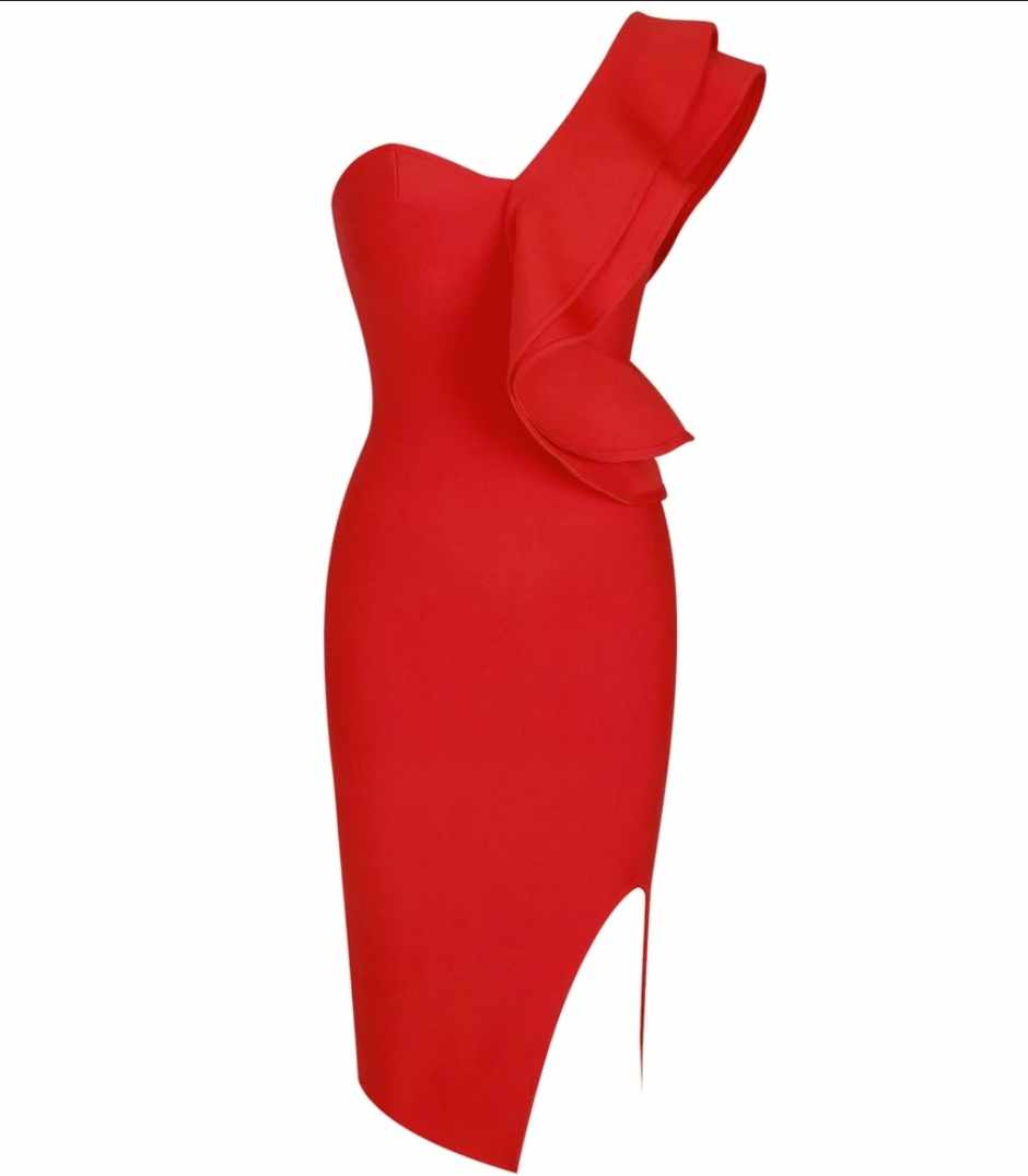 Elegancka czerwona sukienka na jedno ramię rozmiar M - obrazek 2