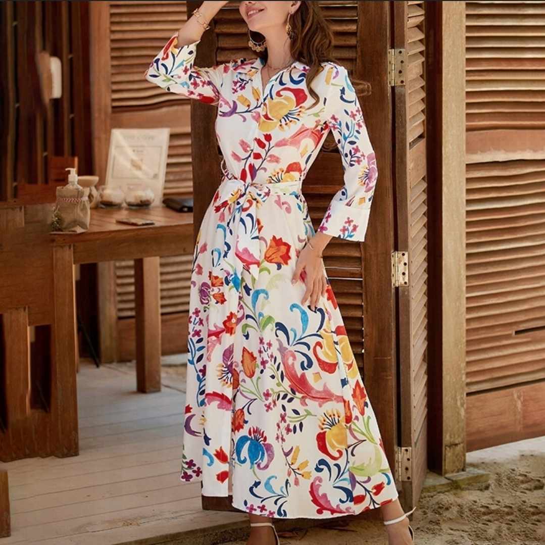 Sukienka koszulowa wzorzysta midi rozmiar M - obrazek 7