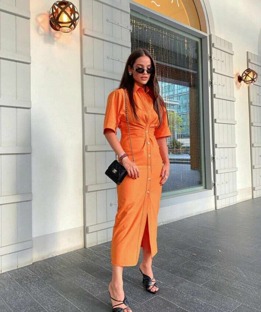 Sukienka koszulowa midi pomarańczowa rozmiar S - obrazek 5