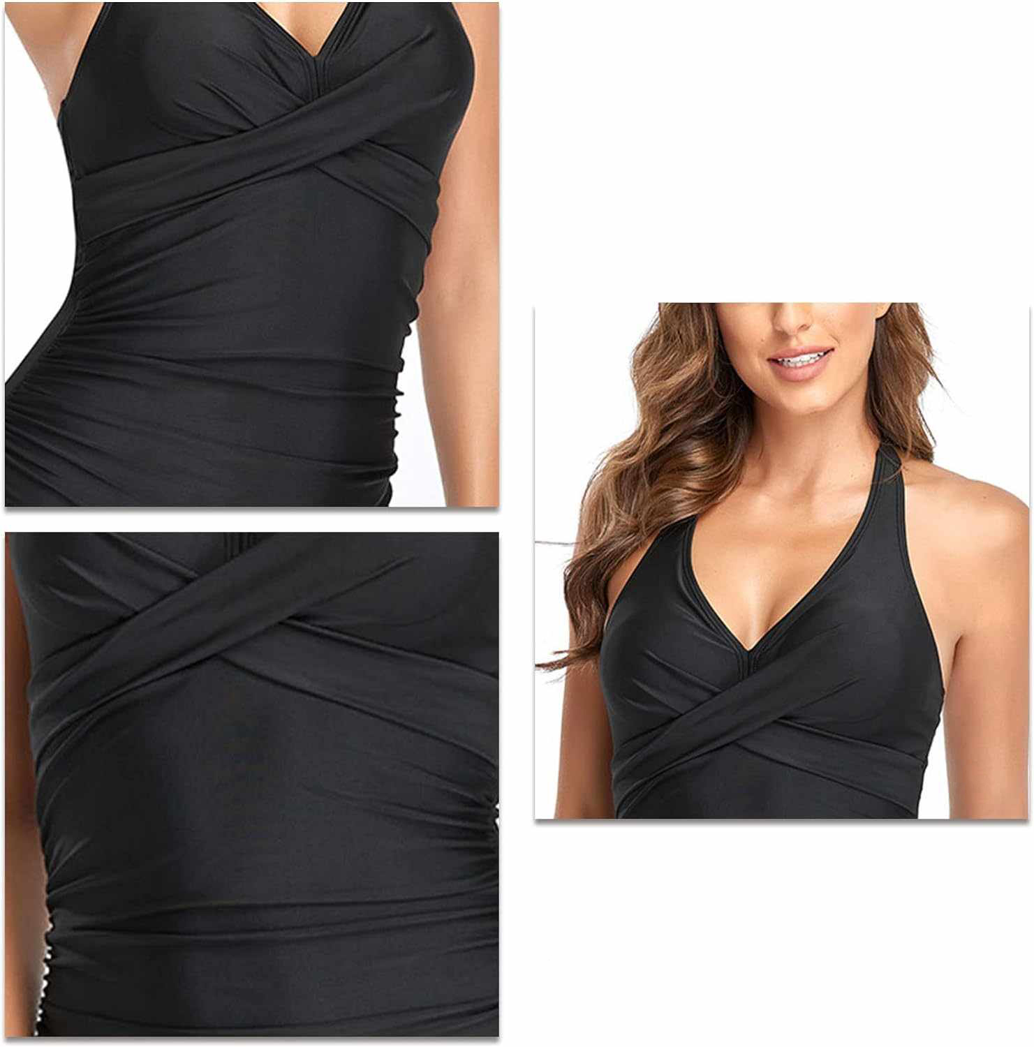 Jednoczęściowy czarny strój kąpielowy z marszczeniami L - obrazek 5