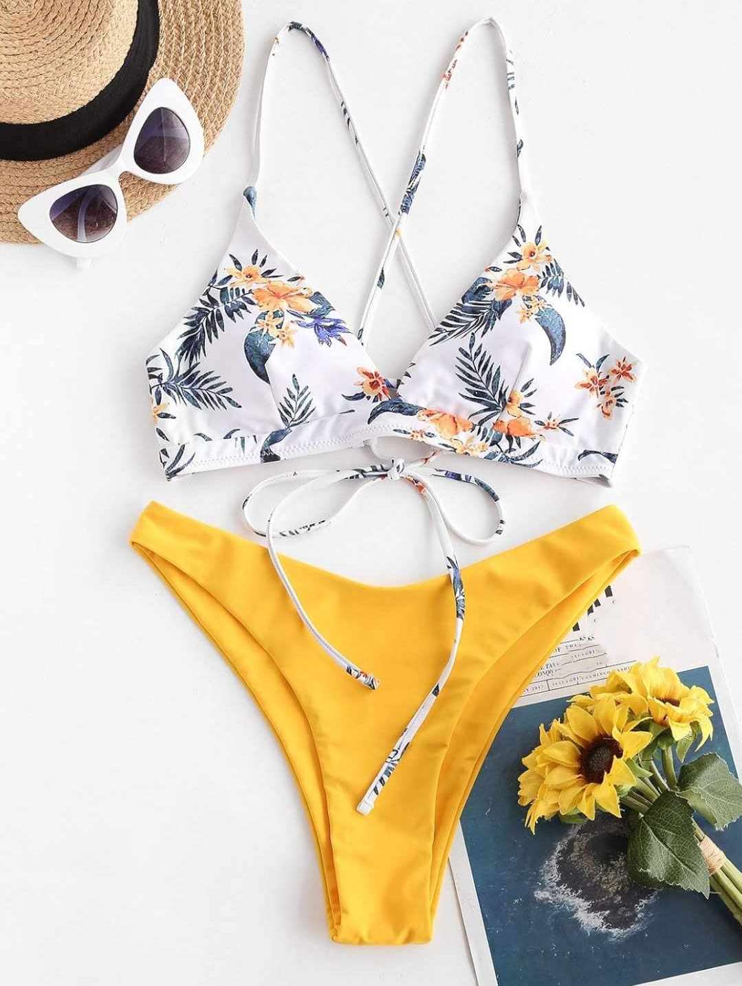 Strój kąpielowy żółty w kwiaty rozmiar M - obrazek 2