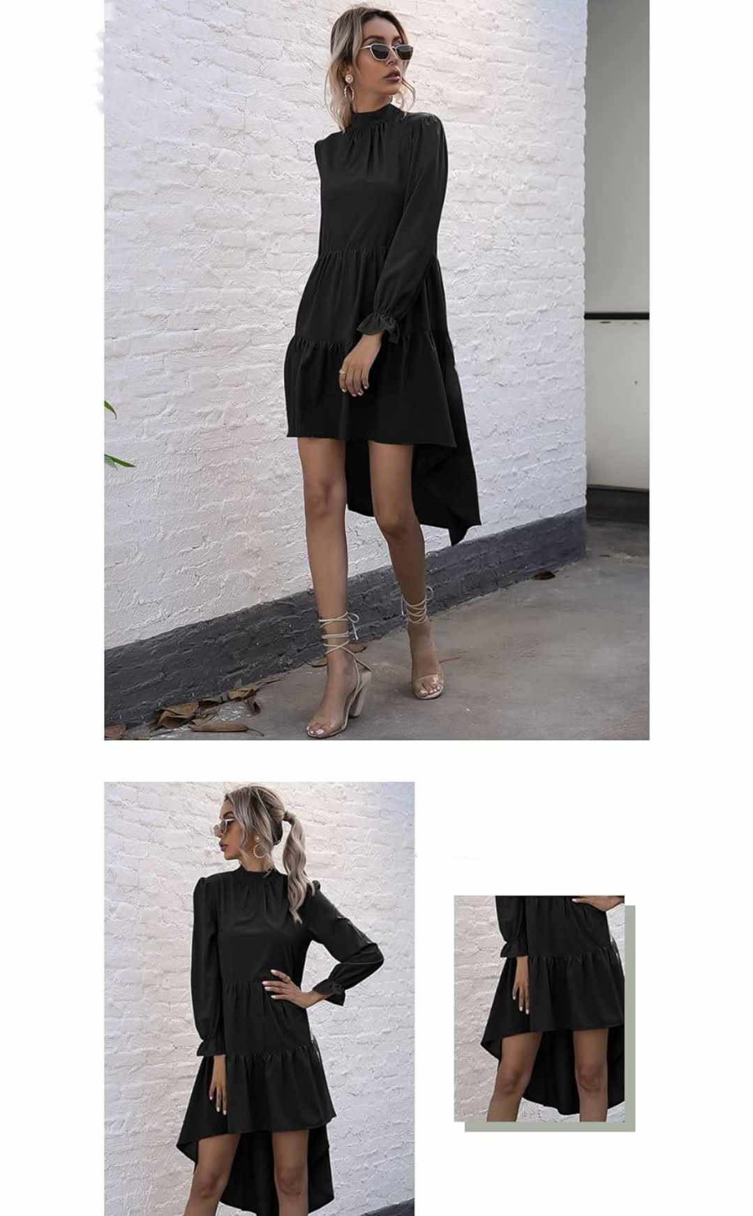 Sukienka czarna z długim rękawem rozmiar S/M - obrazek 4