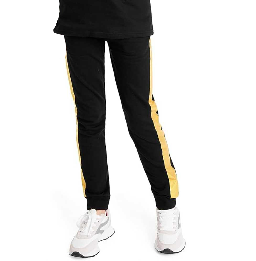 Dziewczęce czarne spodnie dresowe z lampasami - obrazek 2