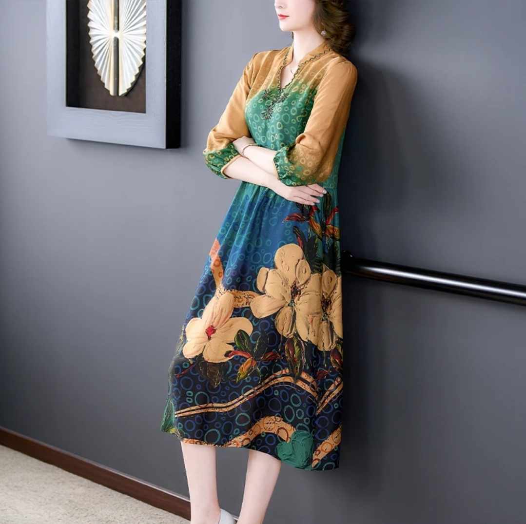 Luźna sukienka midi z nadrukiem rozmiar L/XL - obrazek 5