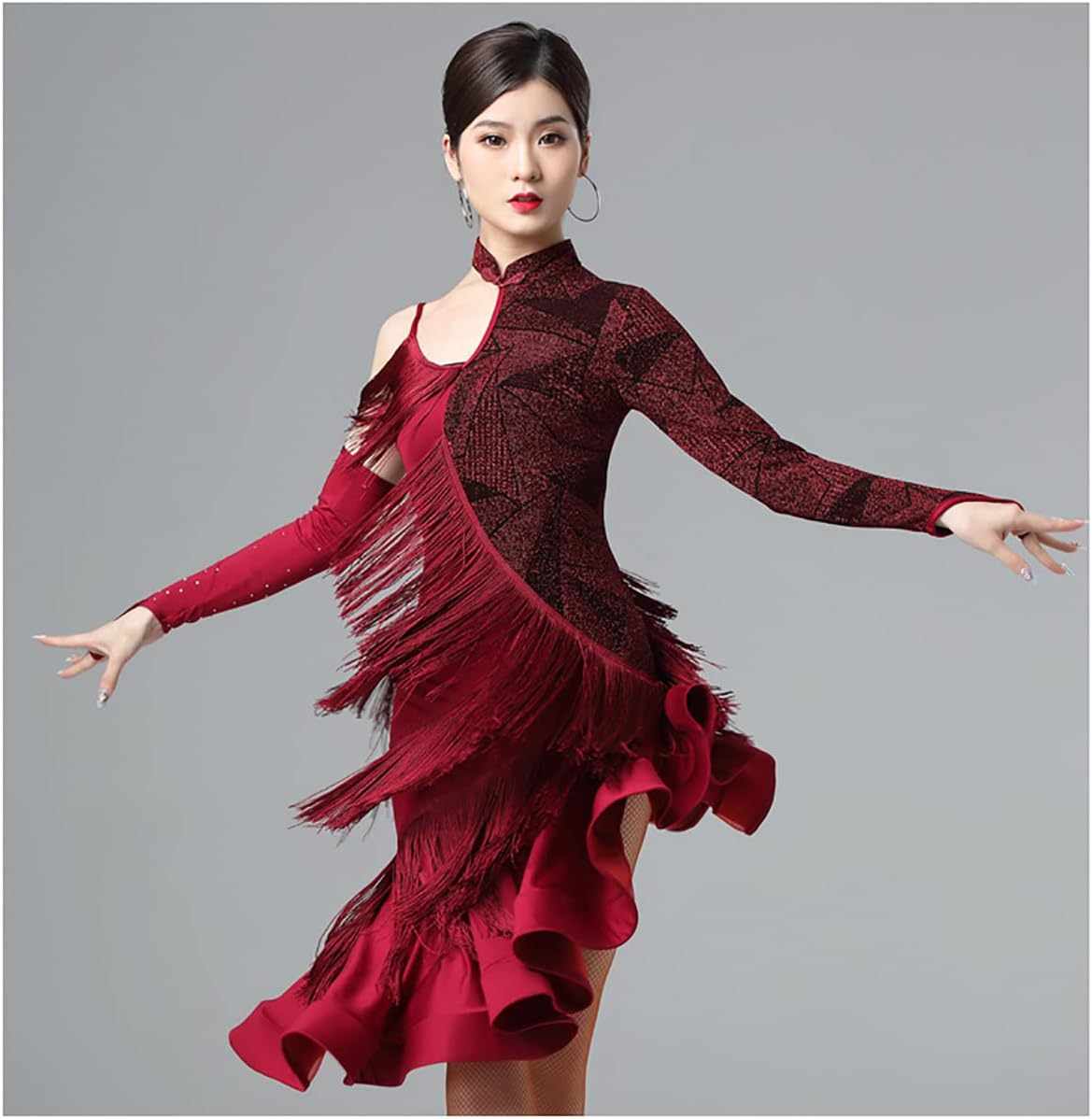 Asymetryczna sukienka do tańca z frędzlami M/L - obrazek 2