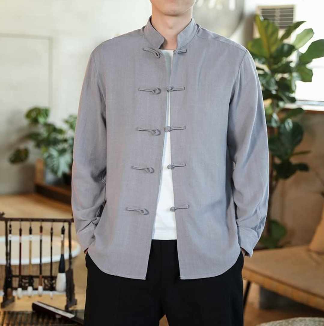 Męska koszula z podwijanym rękawem chiński styl rozmiar L - obrazek 3