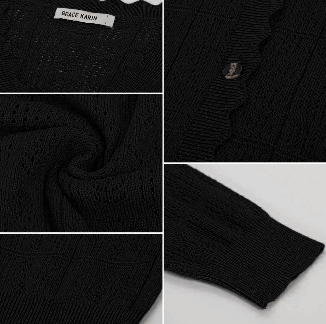 Sweter czarny z delikatnie prześwitującym wzorem - obrazek 3