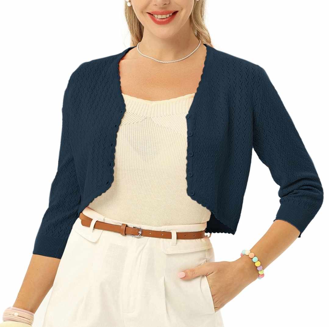 Sweter damski bolerko z 3/4 rękawem rozmiar XL - obrazek 5