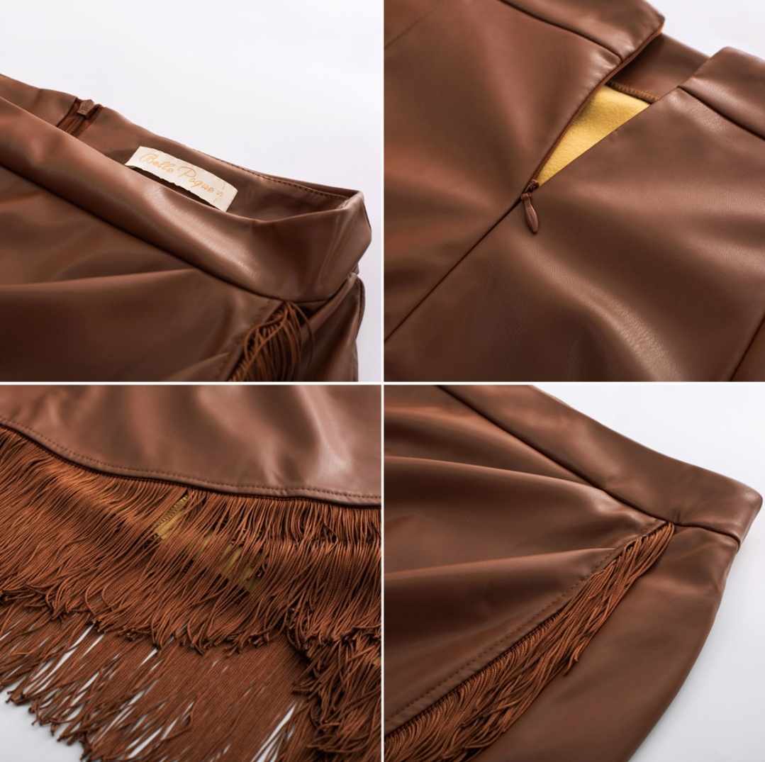 Brązowa spódnica midi z frędzlami rozmiar L - obrazek 4