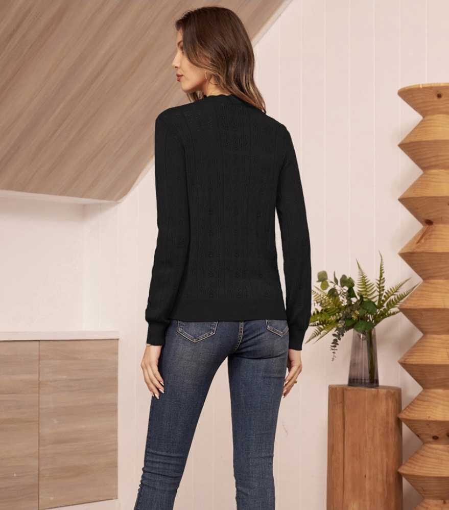 Sweter czarny z delikatnie prześwitującym wzorem - obrazek 6