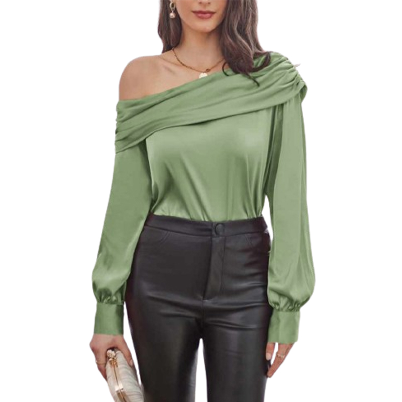 Elegancka satynowa bluzka z długim rękawem