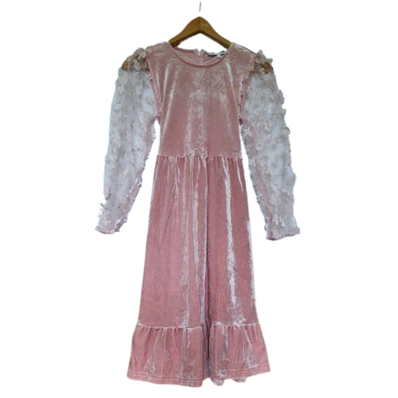 Dziewczęca różowa sukienka długi siateczkowy rękaw r.152