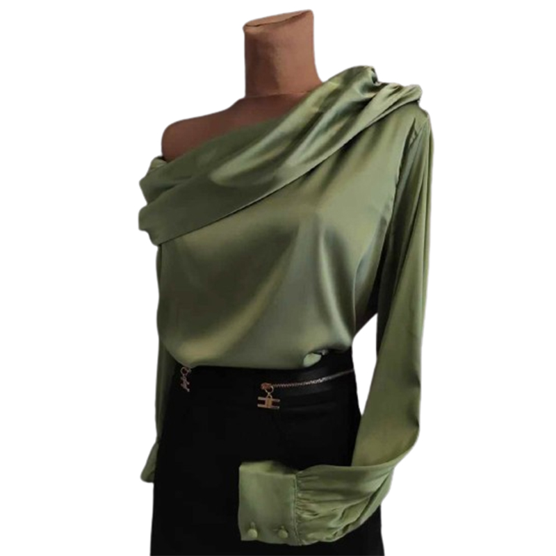 Elegancka satynowa bluzka z długim rękawem - obrazek 3