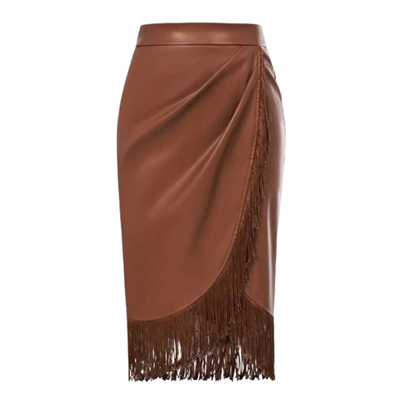 Brązowa spódnica midi z frędzlami rozmiar L