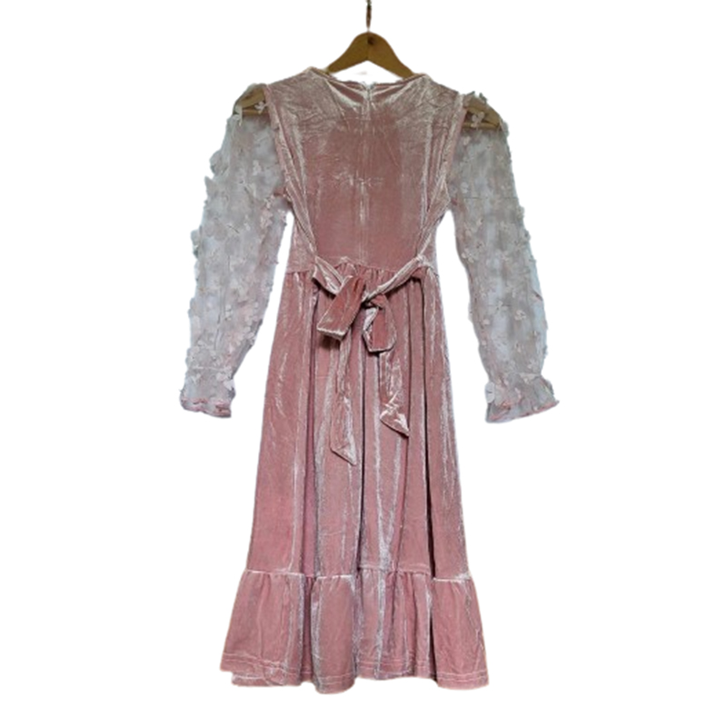 Dziewczęca różowa sukienka długi siateczkowy rękaw r.152 - obrazek 2