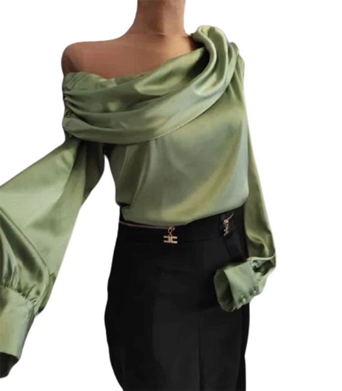 Elegancka satynowa bluzka z długim rękawem - obrazek 4