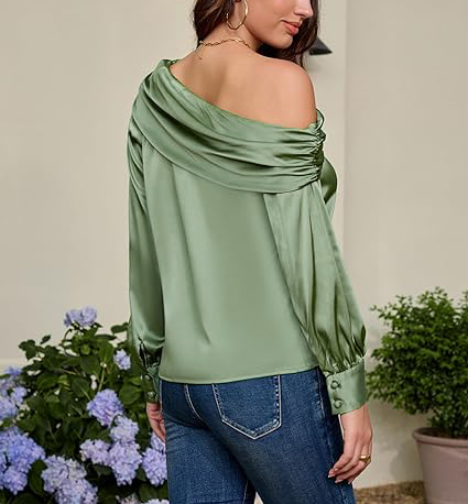 Elegancka satynowa bluzka z długim rękawem - obrazek 2