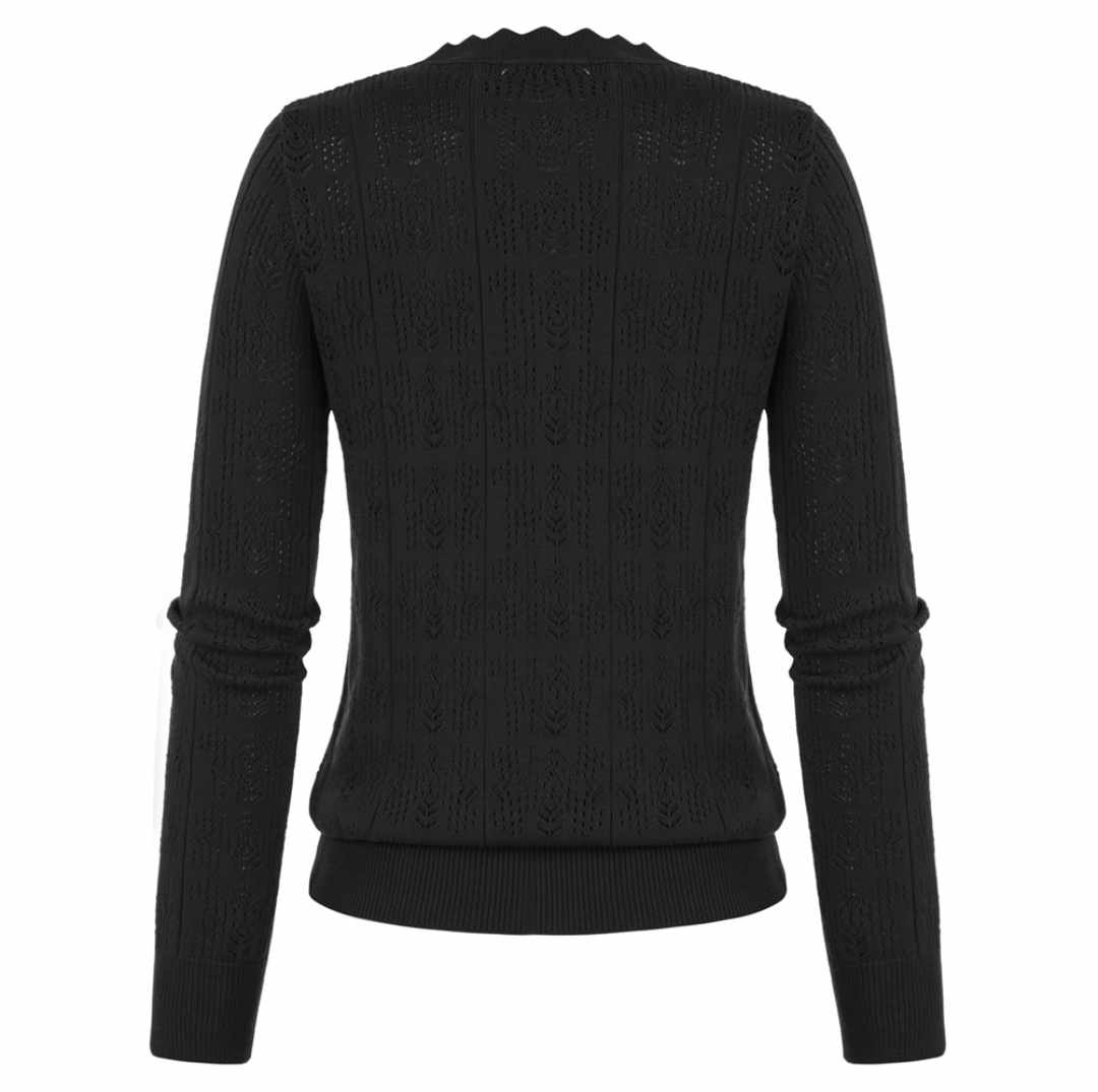 Sweter czarny z delikatnie prześwitującym wzorem - obrazek 2