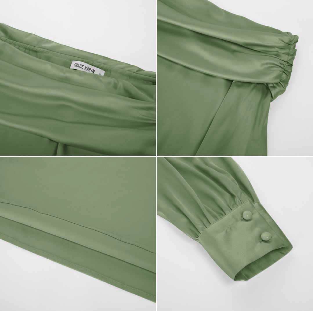 Elegancka satynowa bluzka z długim rękawem - obrazek 5