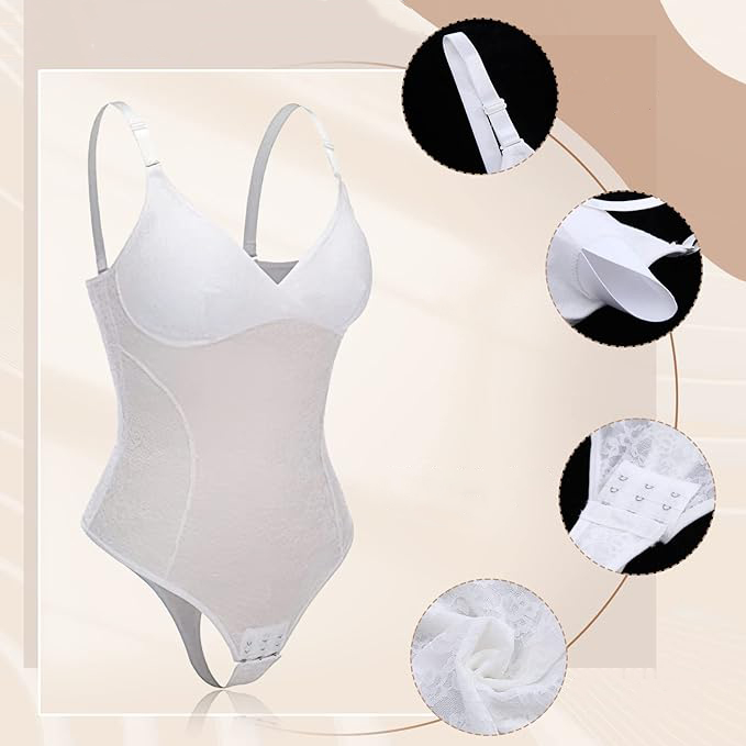 Koronkowe białe body modelujące L - obrazek 2