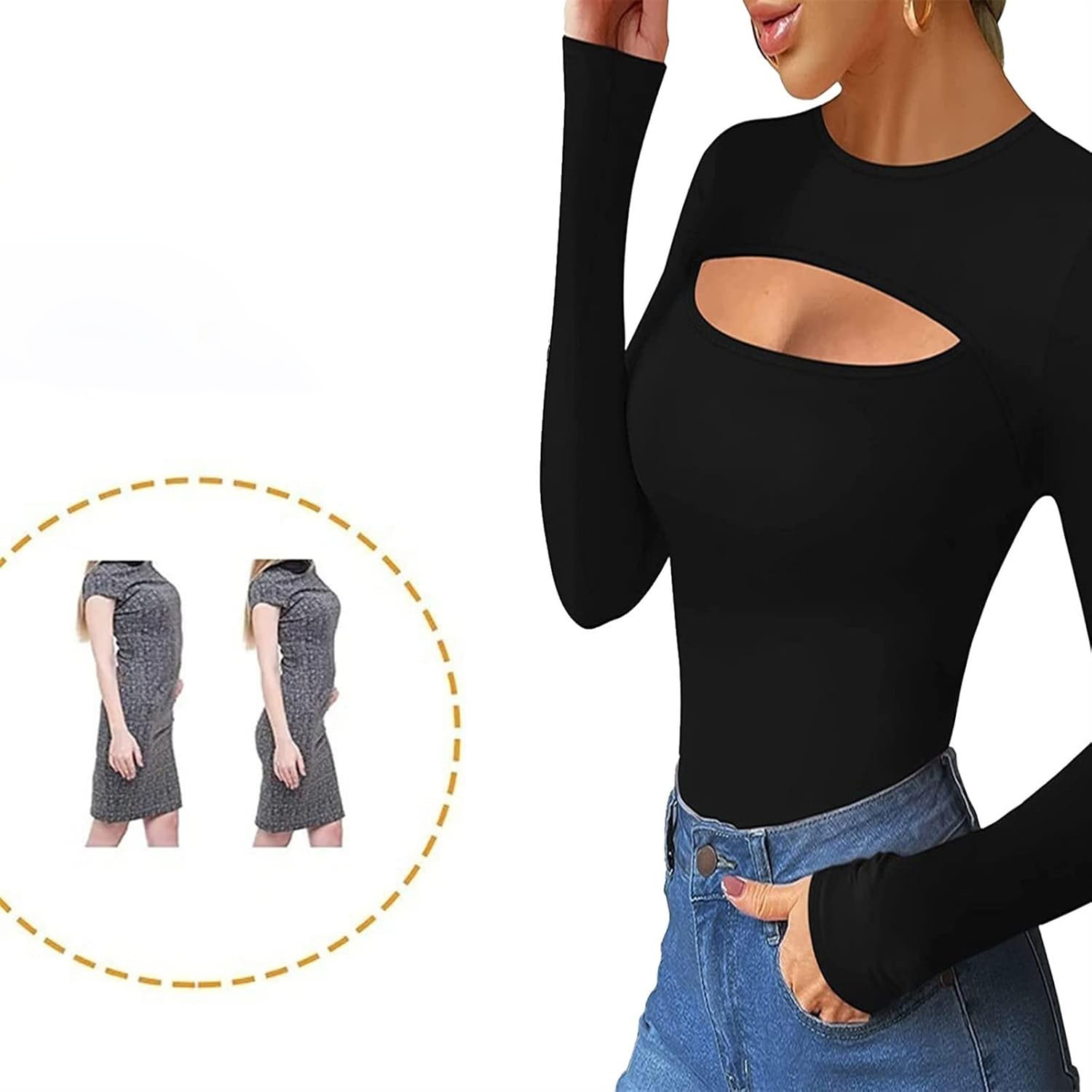 Damskie body czarne z wycięciem r.2XL - obrazek 6