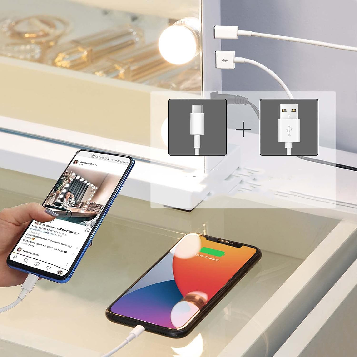 Lustro LED Lustra Do makijażu Hollywood 58x46cm USB + USB C - obrazek 4