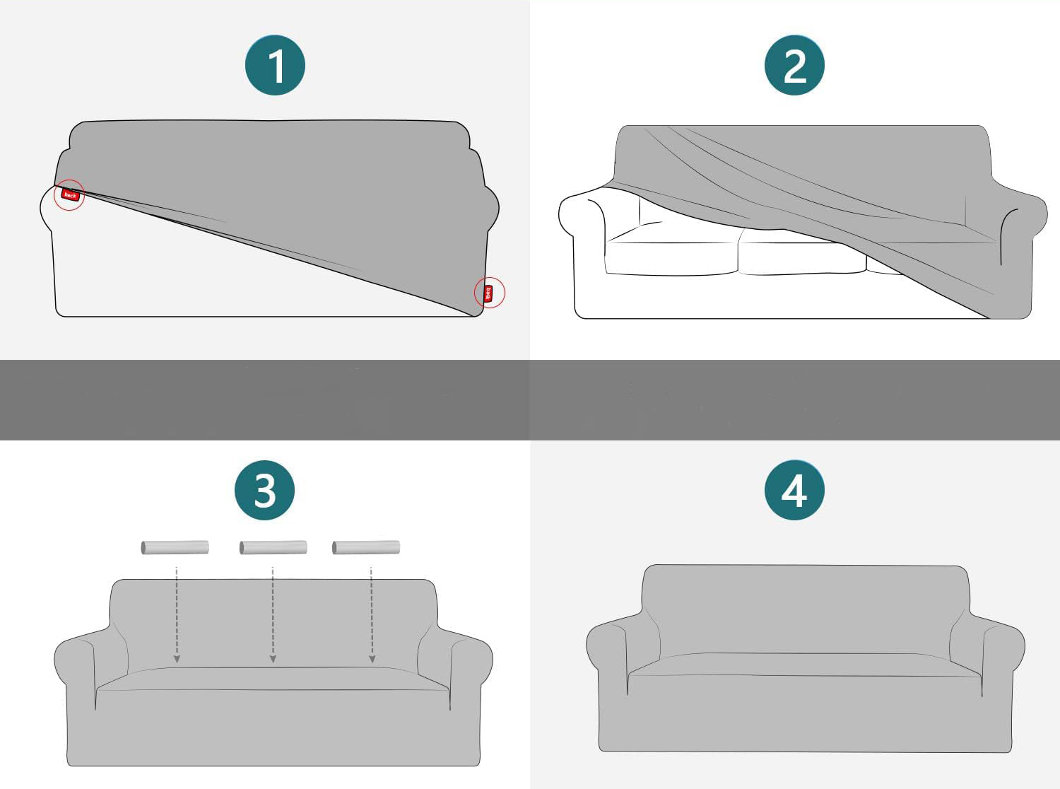 Wzorzysty biały pokrowiec na 1-osobową sofę - obrazek 2