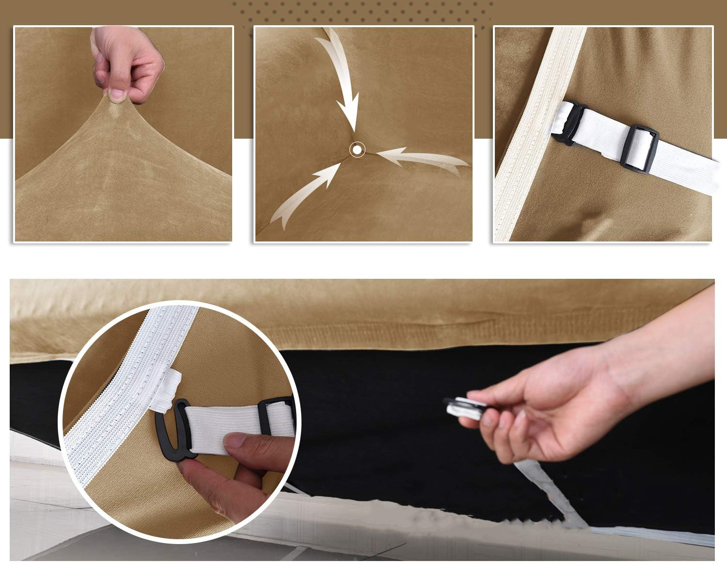 Elastyczny beżowy pokrowiec aksamitny na 2-osobową sofę - obrazek 2