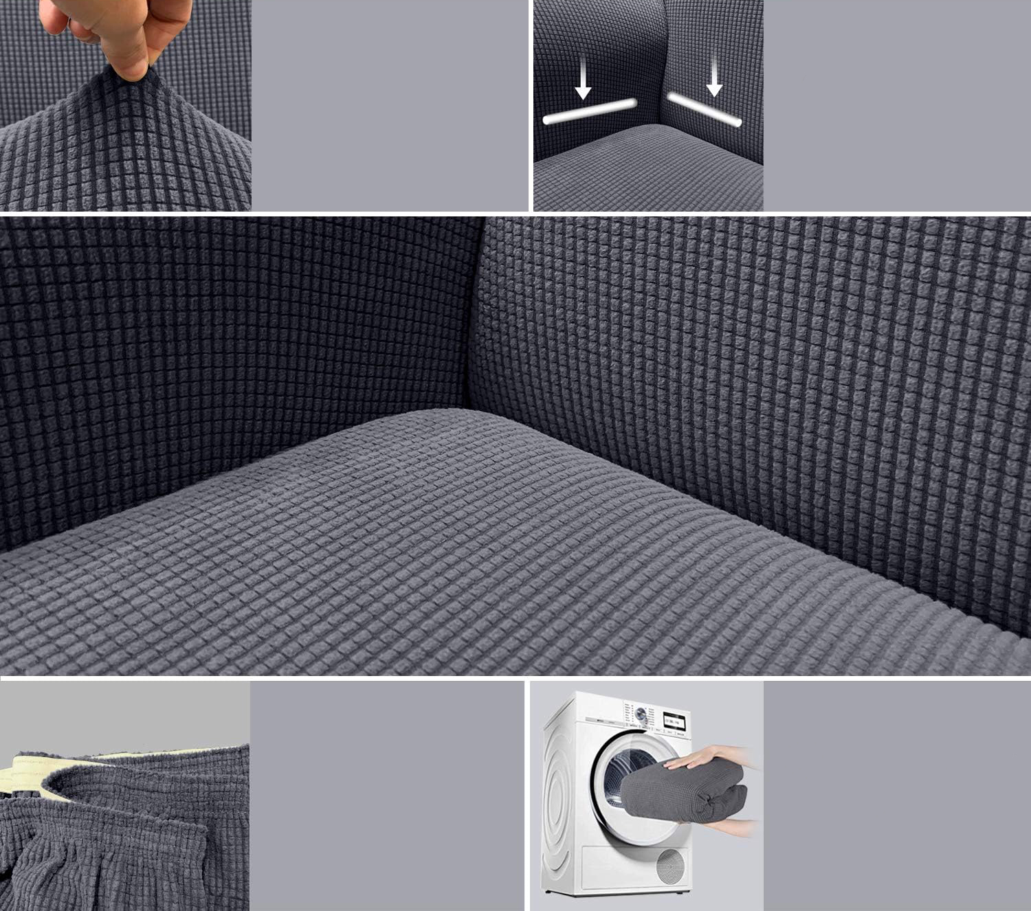 Wzorzysty szary pokrowiec na 3-osobową sofę - obrazek 4