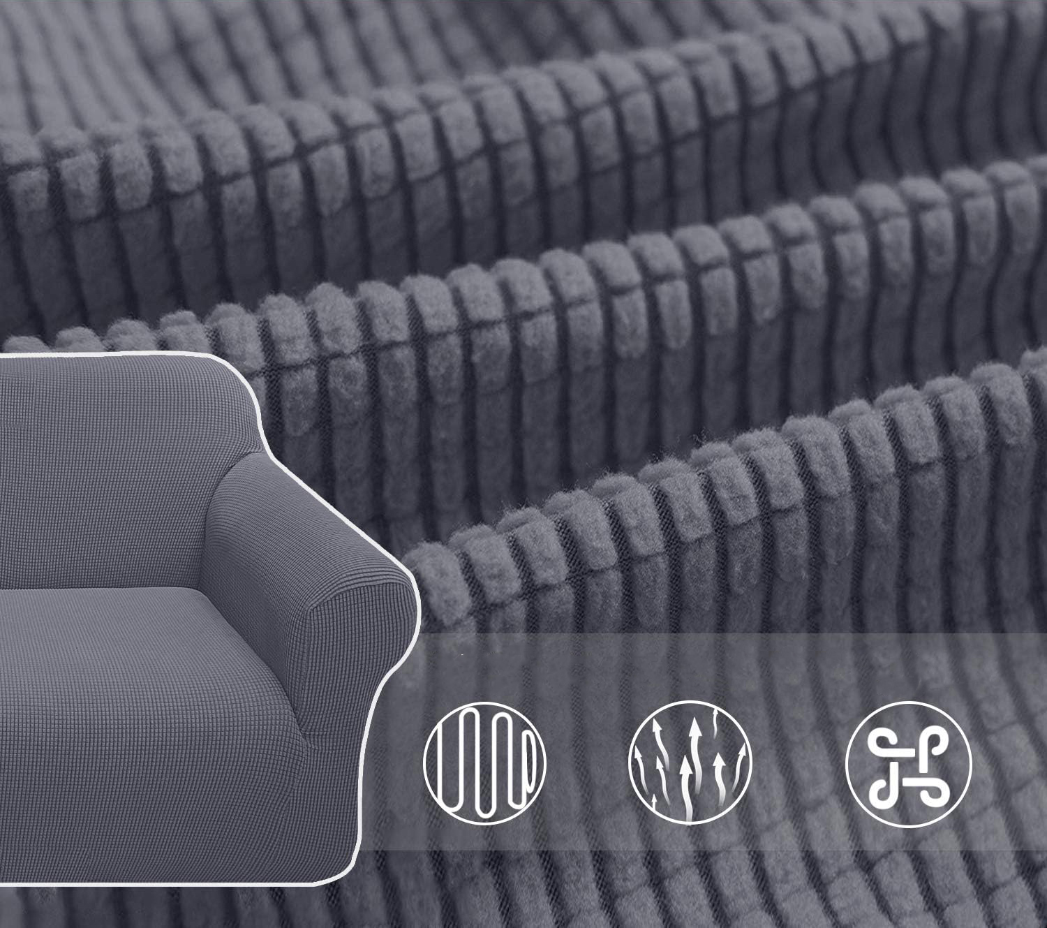 Wzorzysty szary pokrowiec na 3-osobową sofę - obrazek 3