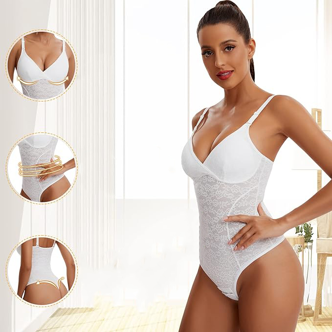 Koronkowe białe body modelujące L - obrazek 6