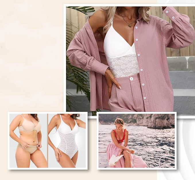 Koronkowe białe body modelujące L - obrazek 4