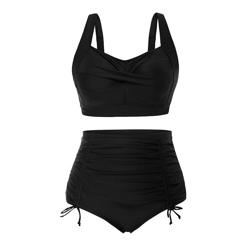 Strój kąpielowy dwuczęściowy czarny z wysokim stanem L