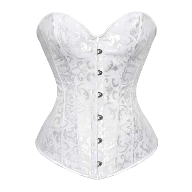 Biały wzorzysty gorset ze stringami L