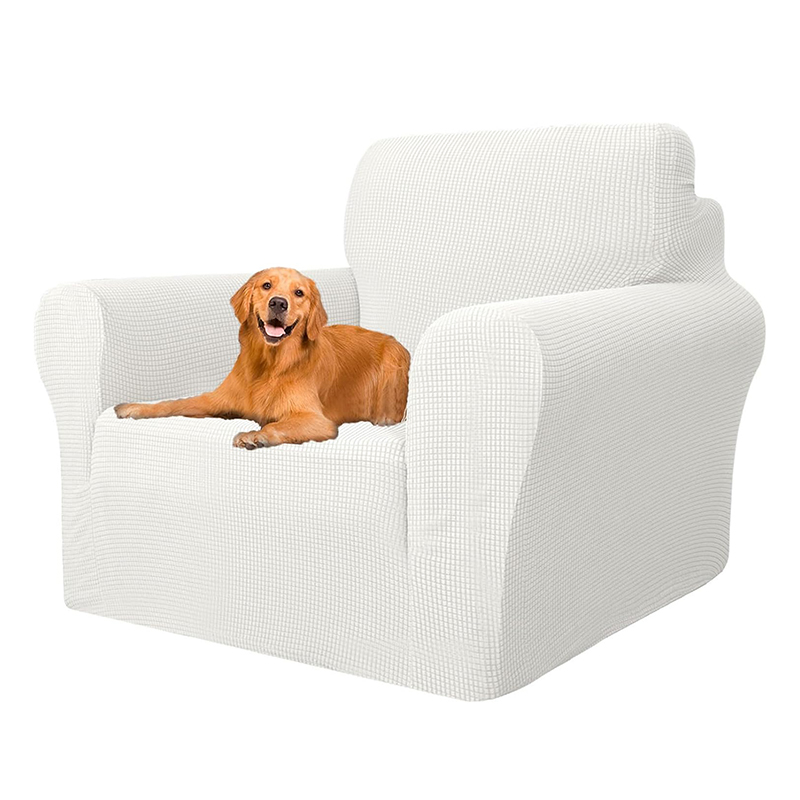 Wzorzysty biały pokrowiec na 1-osobową sofę