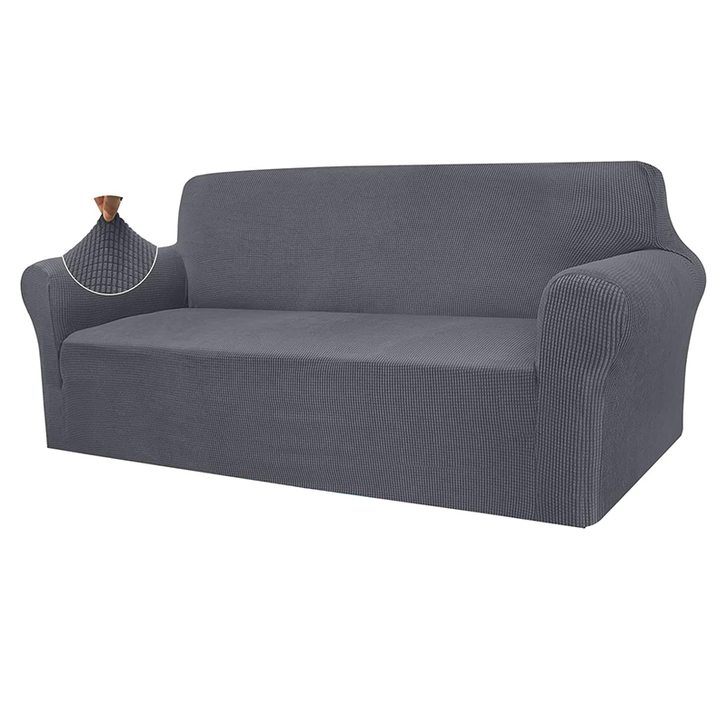 Wzorzysty szary pokrowiec na 3-osobową sofę