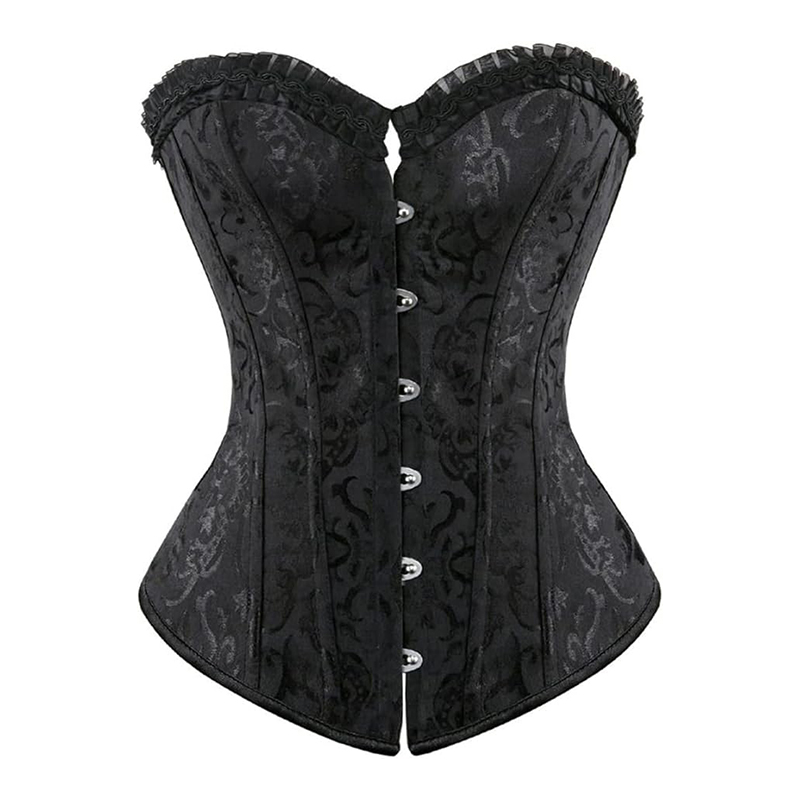 Czarny wzorzysty gorset ze stringami M