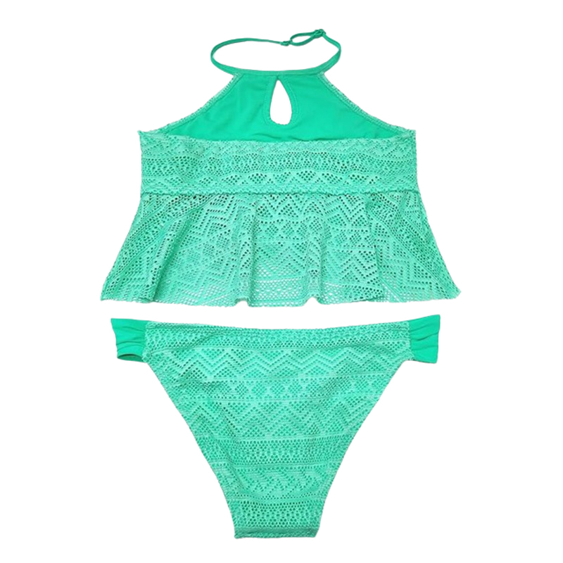 Dziewczęcy dwuczęściowy strój kąpielowy z falbanką - obrazek 2