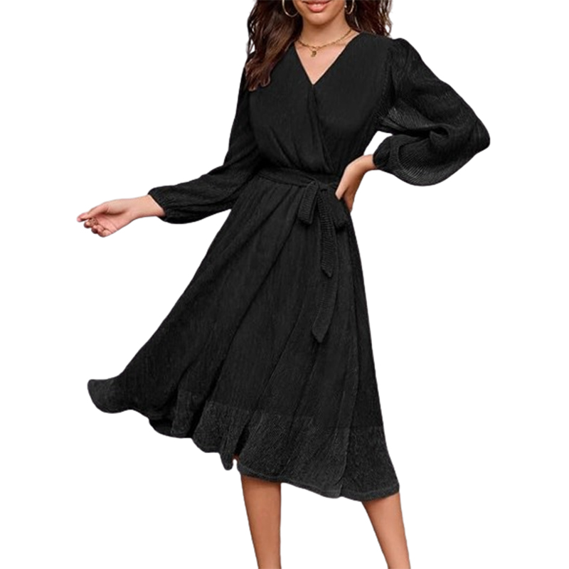 Sukienka błyszcząca midi z długim rękawem M - obrazek 2