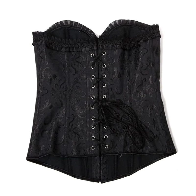 Czarny wzorzysty gorset ze stringami M - obrazek 4