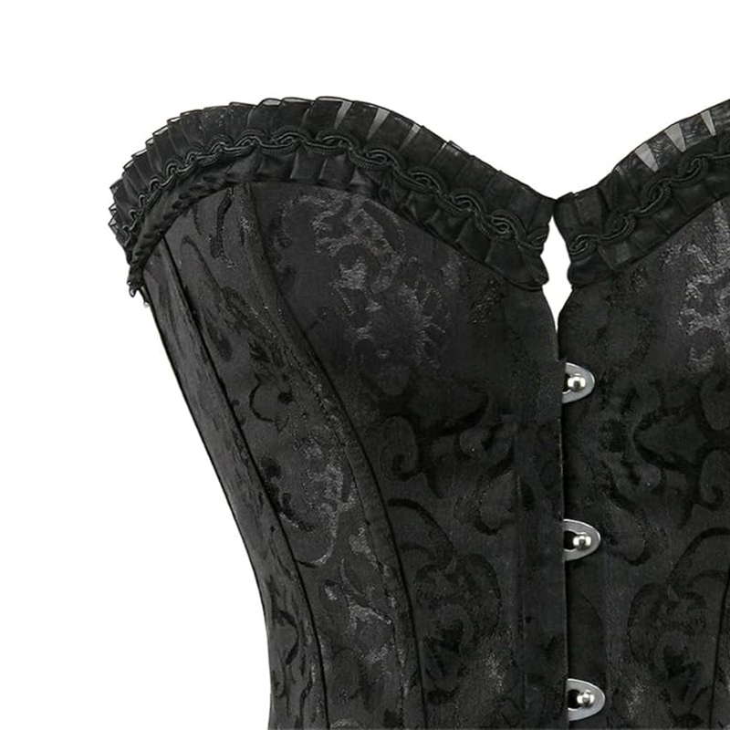 Czarny wzorzysty gorset ze stringami M - obrazek 5