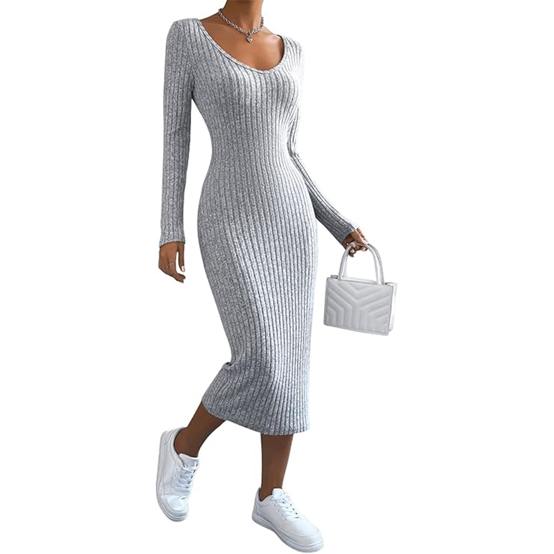 Obcisła sukienka midi z długim rękawem rozmiar S/M - obrazek 3