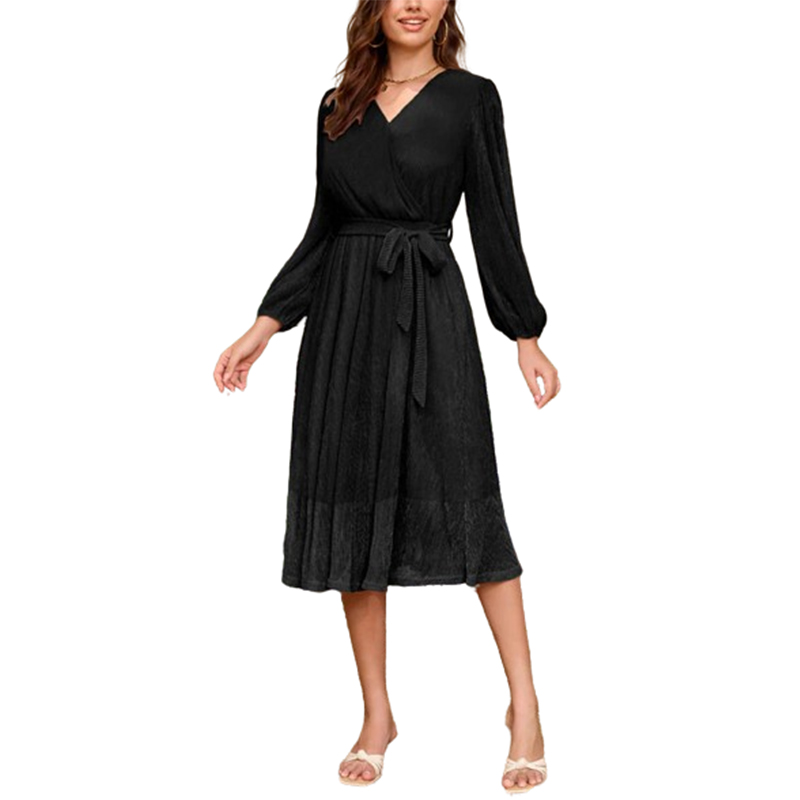 Sukienka błyszcząca midi z długim rękawem M - obrazek 3