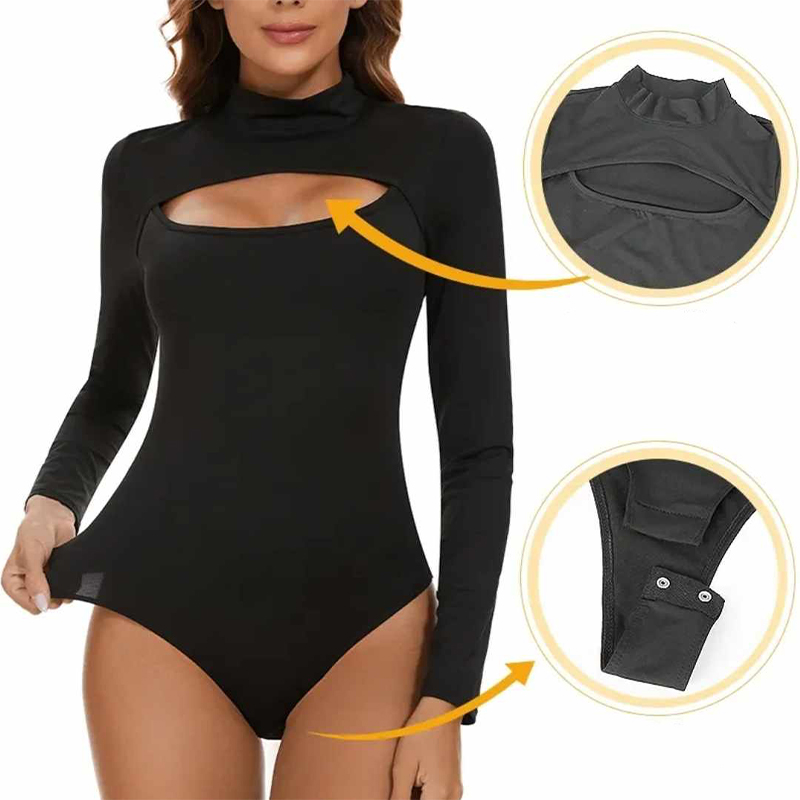 Damskie body czarne z wycięciem r.2XL - obrazek 4