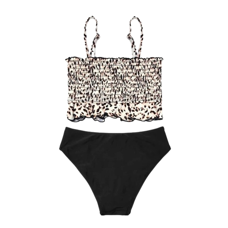 Dziewczęcy dwuczęściowy strój kąpielowy z falbanką i marszczeniami - obrazek 2