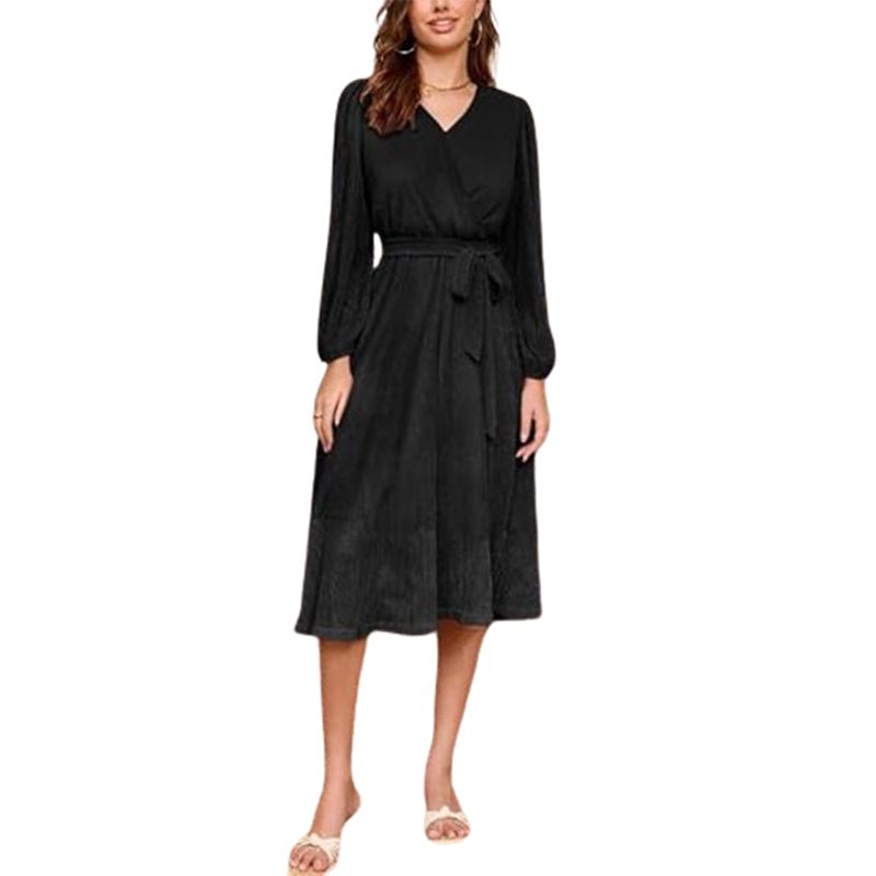 Sukienka błyszcząca midi z długim rękawem M - obrazek 4