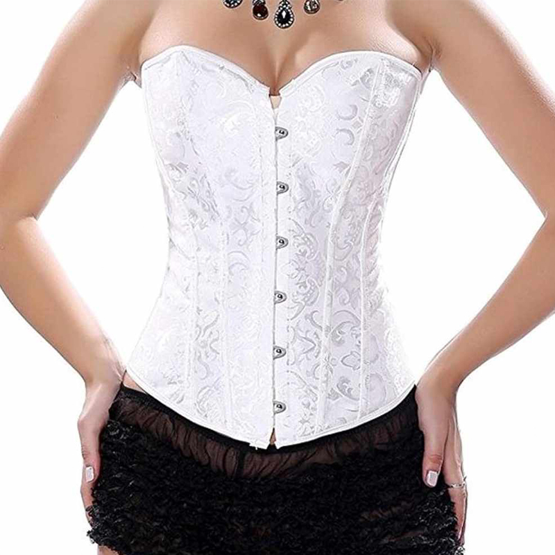 Biały wzorzysty gorset ze stringami L - obrazek 4