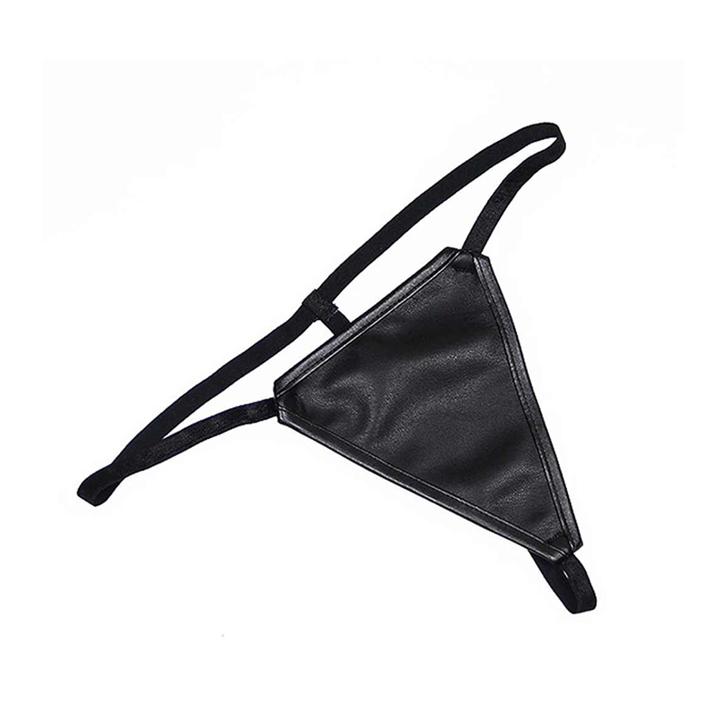 Czarny gorset skórzany ze stringami S - obrazek 4