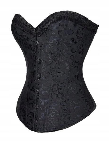 Czarny wzorzysty gorset ze stringami M - obrazek 2