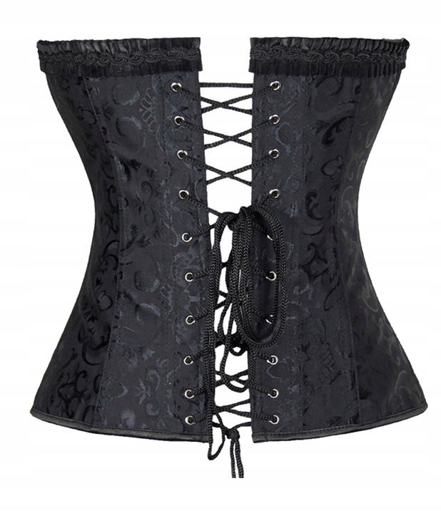 Czarny wzorzysty gorset ze stringami M - obrazek 3